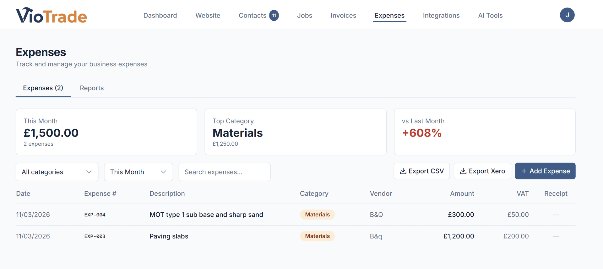 VioTrade expense tracking  - AI receipt scanning for UK tradesmen