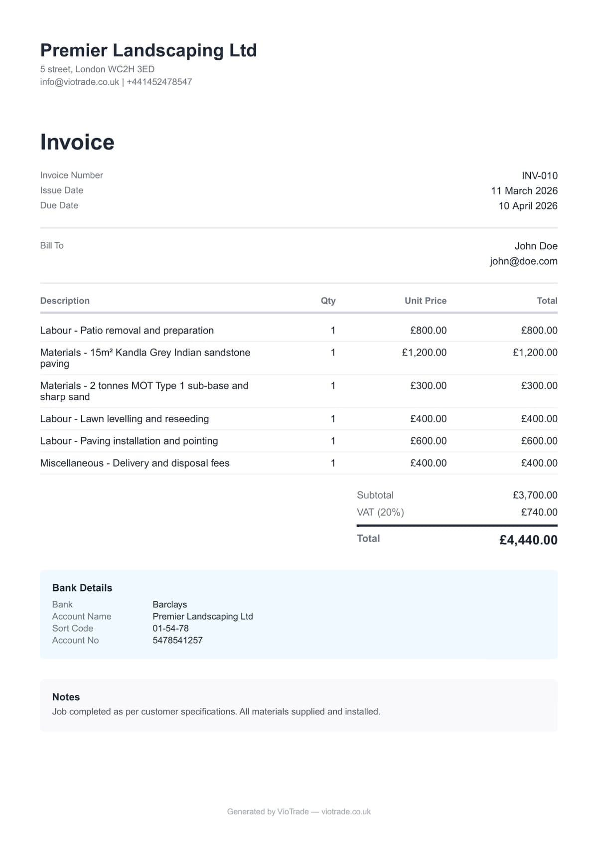 VioTrade online card payments - UK tradesmen accept card, Apple Pay and Google Pay on invoices