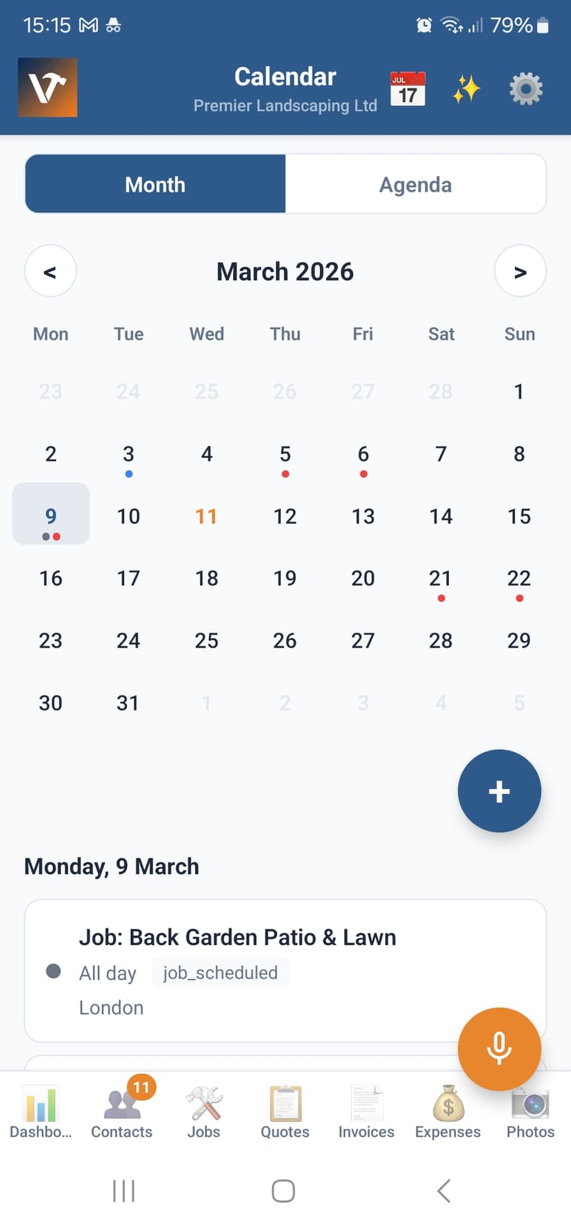 VioTrade calendar  - job scheduling for UK tradesmen on mobile
