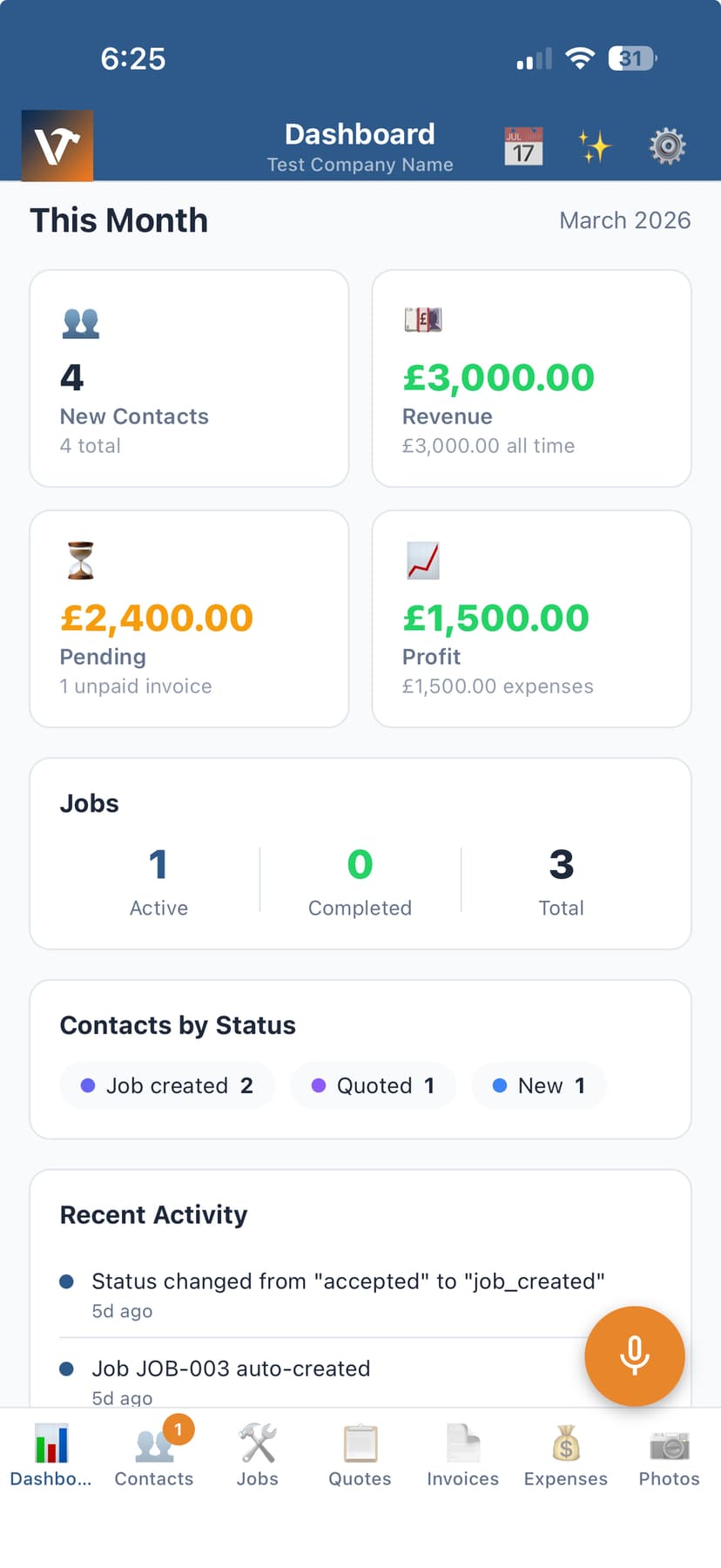 VioTrade mobile app - plumber managing jobs and invoices on site