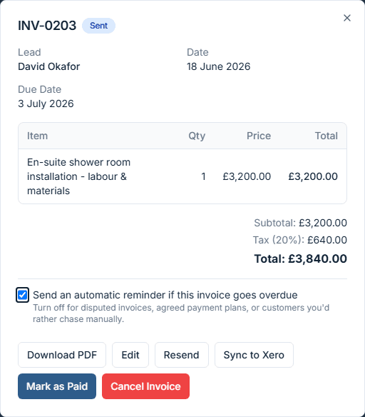 VioTrade VAT management - 20% VAT calculated automatically on invoices for UK tradespeople